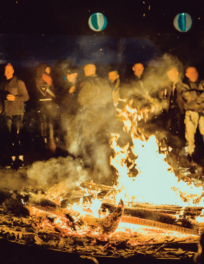 Drummer Mag Gay Men Partying Around Fire Pit