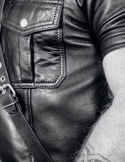 Drummer Mag Closeup Pic of Leather Shirt