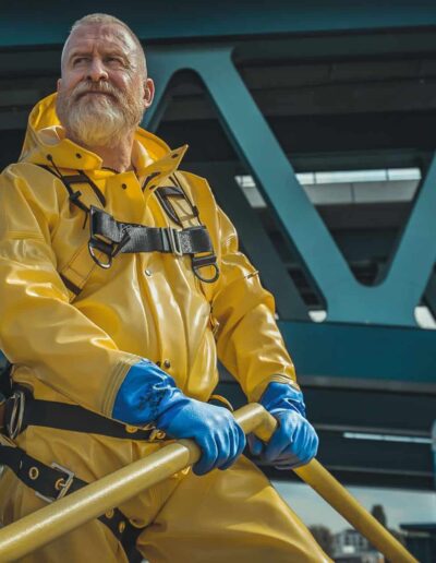 Drummer Mac Pic Man In Yellow Rubber Workgear